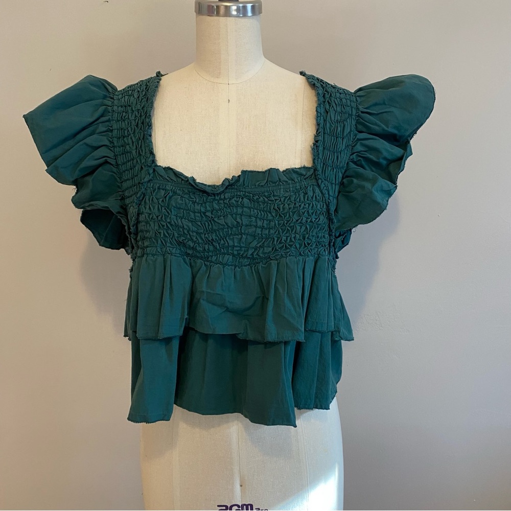 Sea New York Emerald Ruffle Blouse